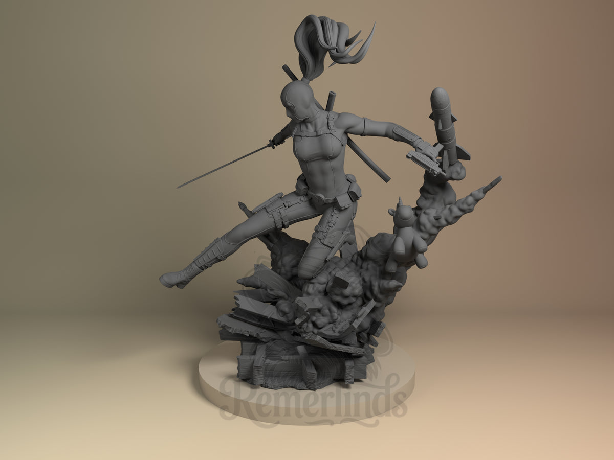 Masked Mercenary Antihero Chronicles 3D printed resin figure by Nomnom, angled view showing dimensional details.