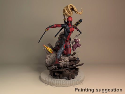 Painted resin figure Masked Mercenary from Antihero Chronicles poses on a sculpted base.
