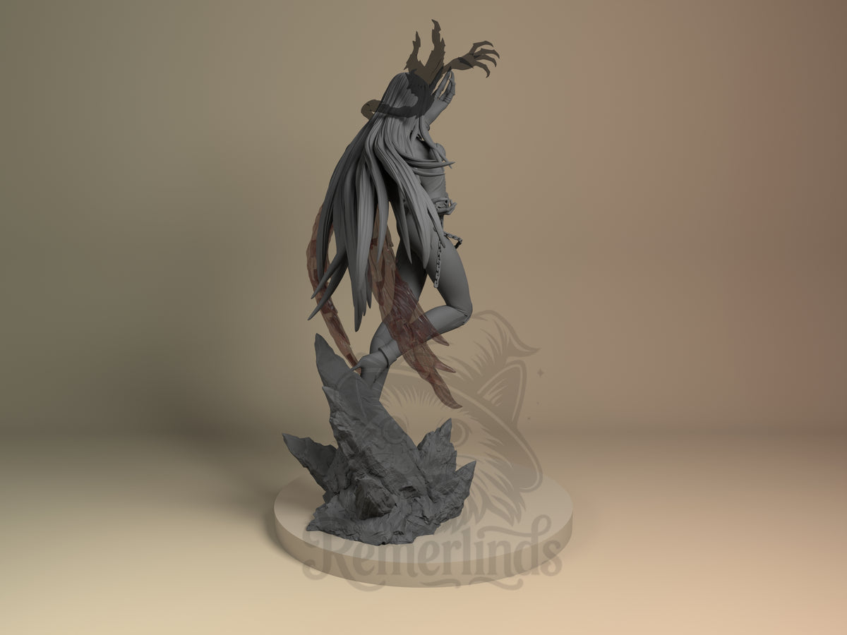 Rear view showing cloak, back armor, or base sculpt detail.