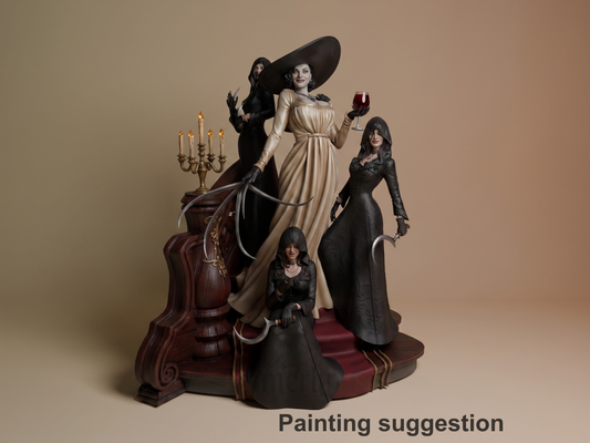 Lady Dimitrescu Resident Evil 3D printed resin figure by CA3D Studios, colored view.