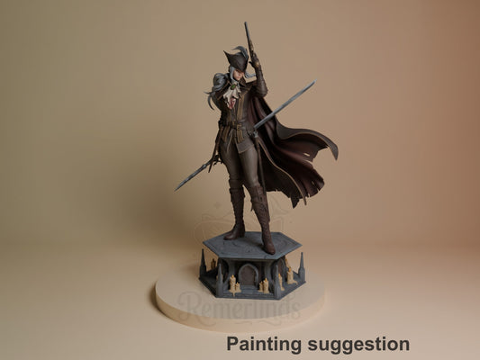 Painted Noble Blade from Gothic Hunt resin figure stands with twin blades on a sculpted base.