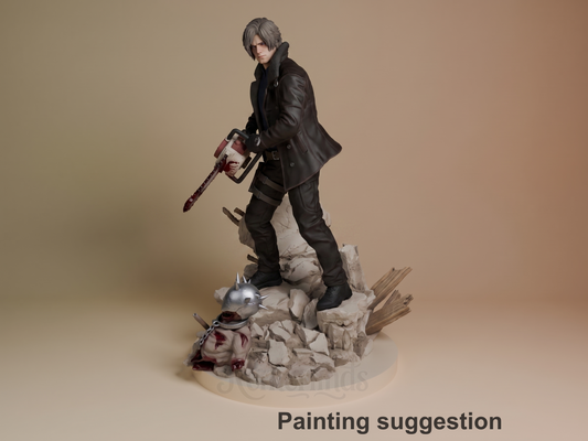 Leon Resident Evil 3D printed resin figure by Nomnom, colored view.