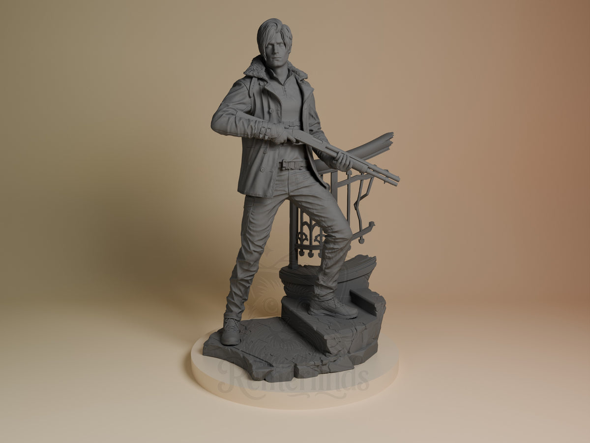 Leon Scott Kennedy from Resident Evil is an unpainted resin figure with gun on sculpted base.
