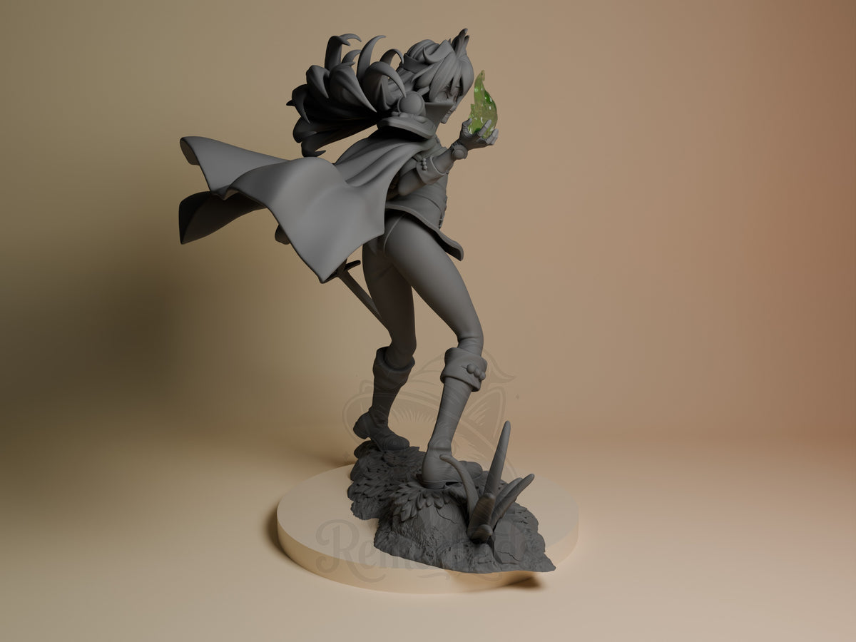Lina Inverse from Slayers is an unpainted resin figure, posed right-facing on a sculpted rocky base.