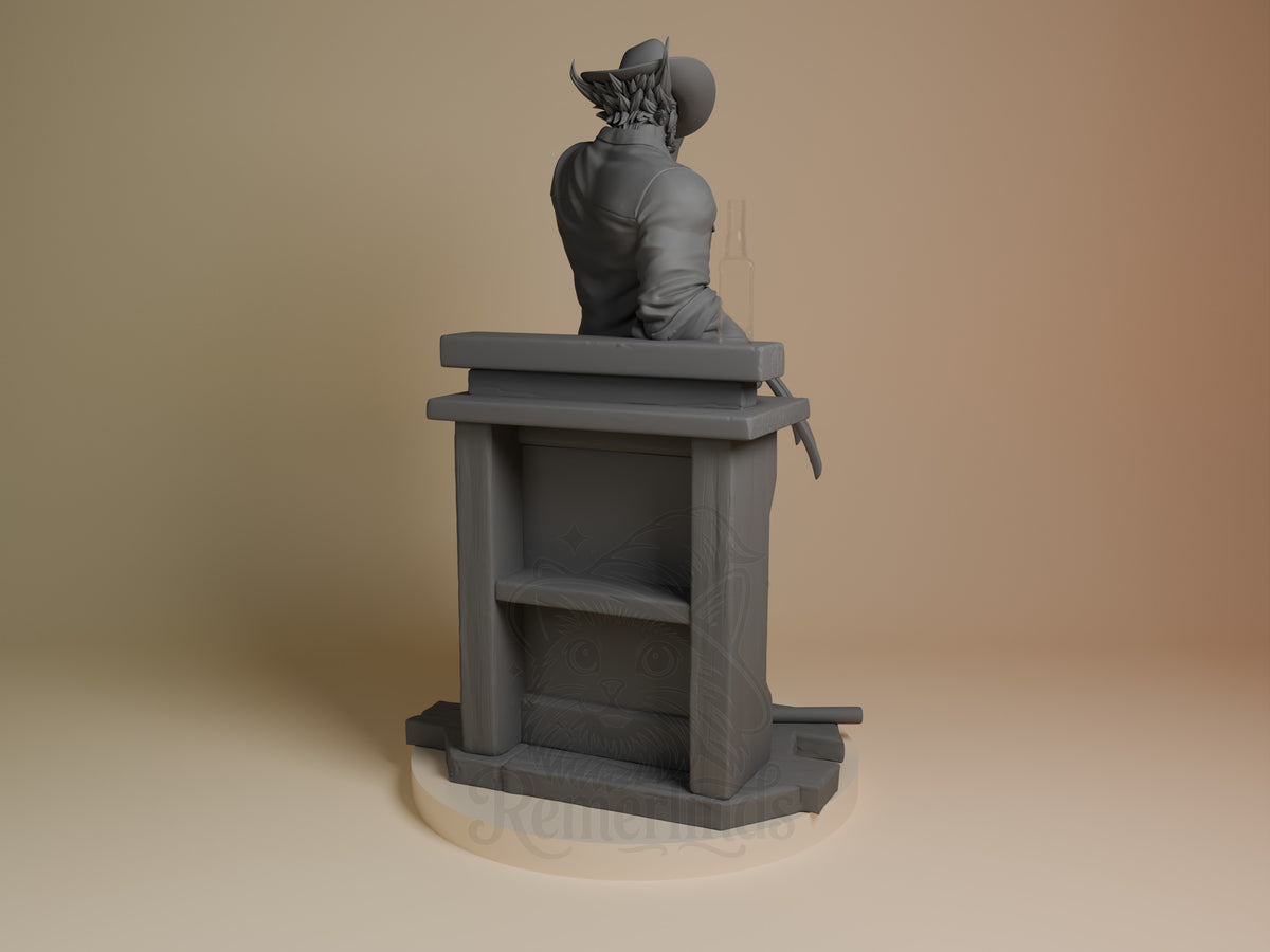 Back view shows Feral Claw from Mutant Vanguard seated atop an unpainted resin figure with a sculpted shelf base.