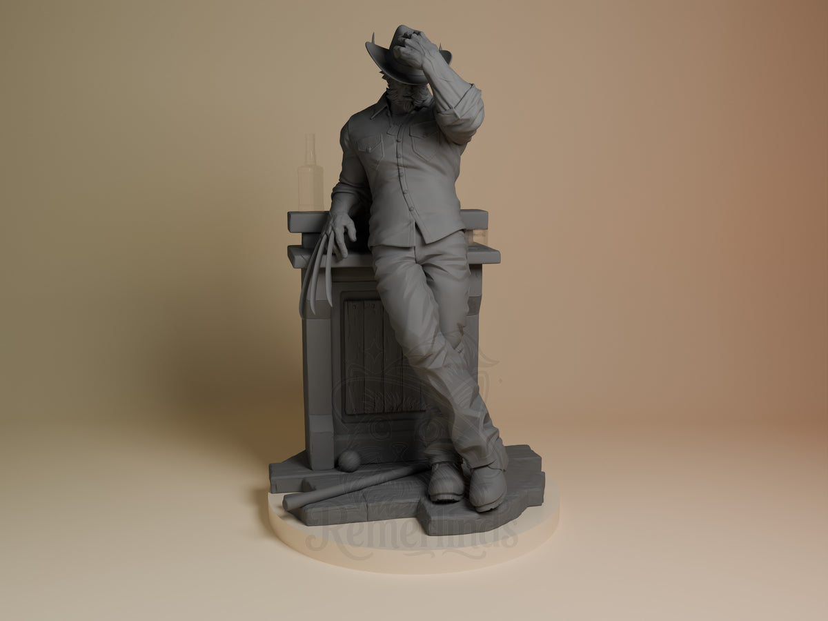 Front-view Feral Claw from Mutant Vanguard is an unpainted resin figure seated with one hand raised on a sculpted base.