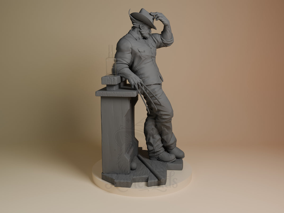Right-side view shows unpainted Feral Claw from Mutant Vanguard, a resin figure with claws and hat on a sculpted base.