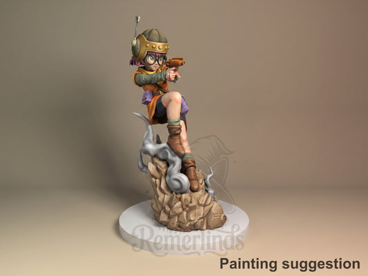 Lucca Chrono Trigger 3D printed resin figure by Nomnom, colored view.