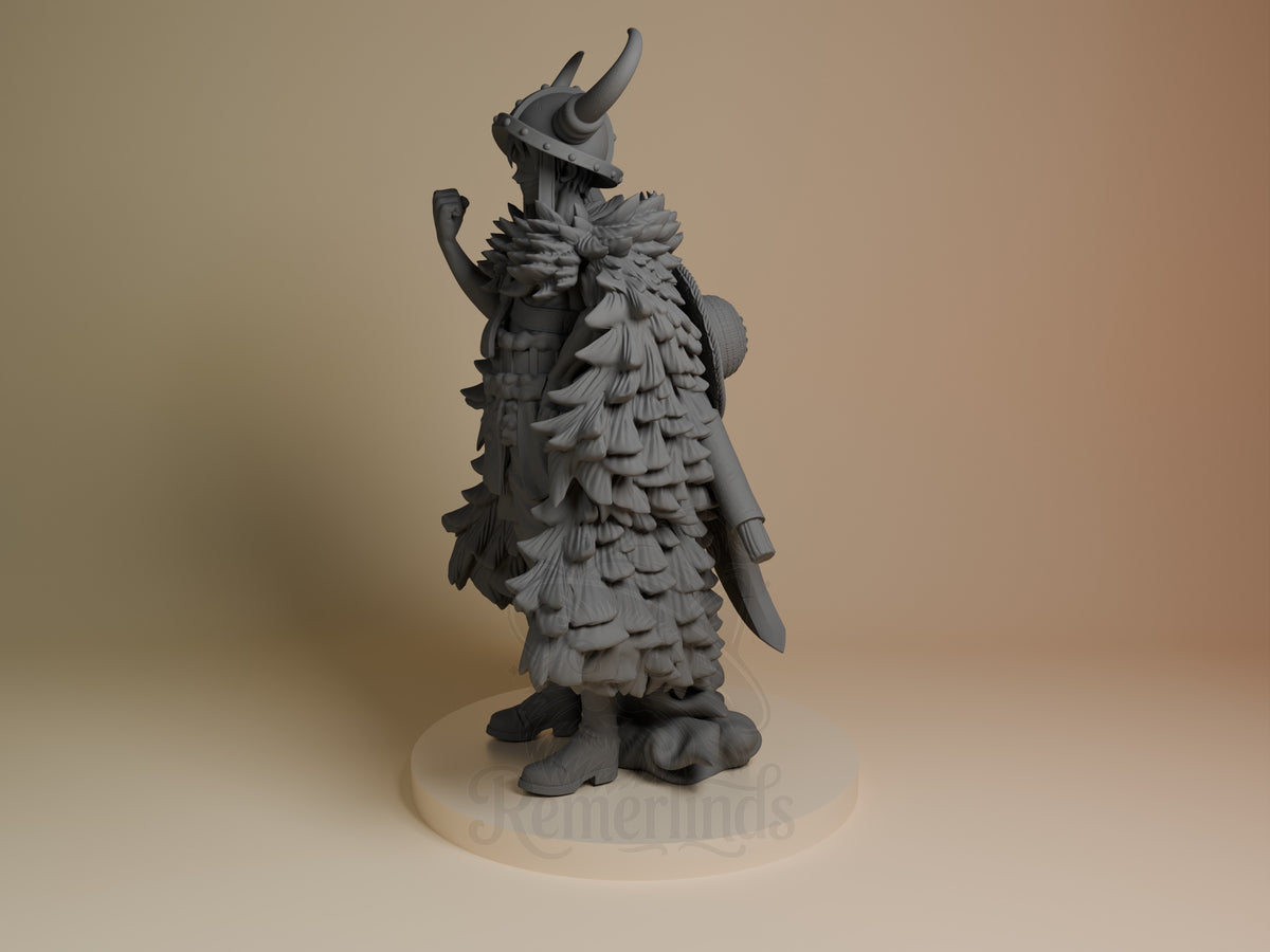 Luffy (Elbaf) from One Piece is an unpainted resin figure in side view with horns and a raised fist on a sculpted base.