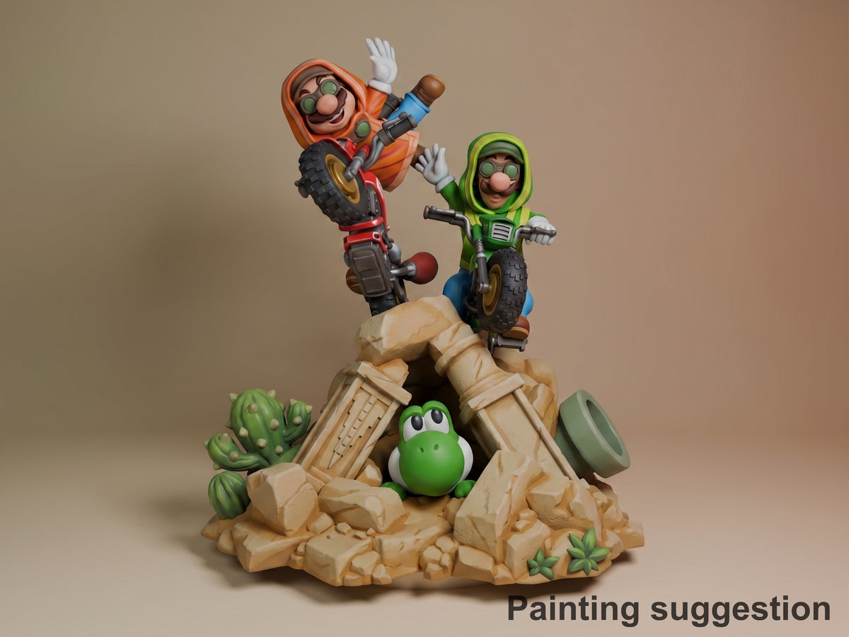 Painted Crimson Jumper from Super Mario resin figure strikes an angled pose on a rocky base.