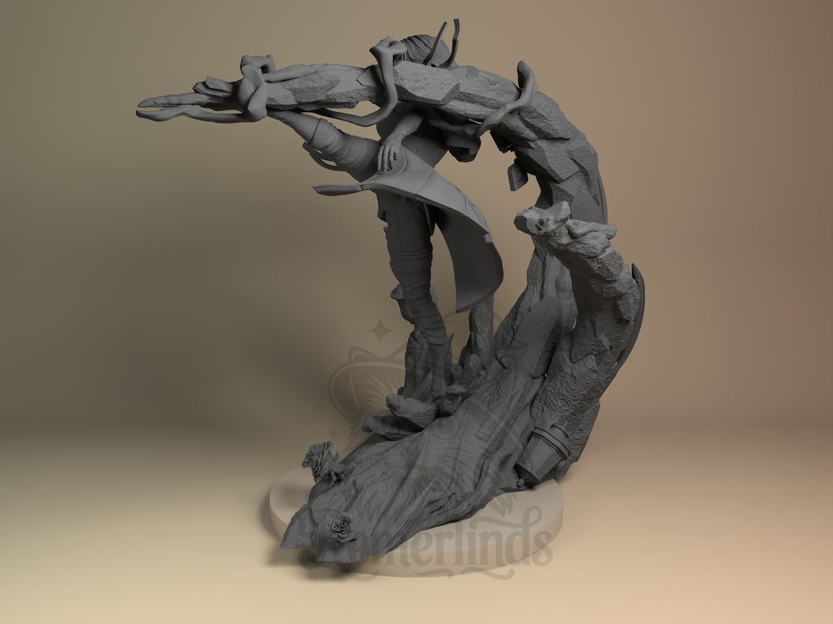 Lune Odyssey 33 3D printed resin figure by Nomnom, angled view showing dimensional details.