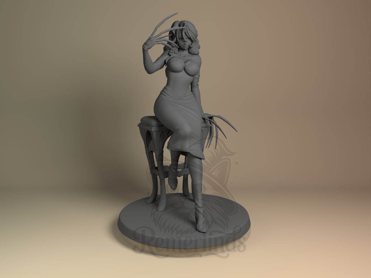 Lust from Fullmetal Alchemist, front-facing, is an unpainted resin figure on a sculpted base.
