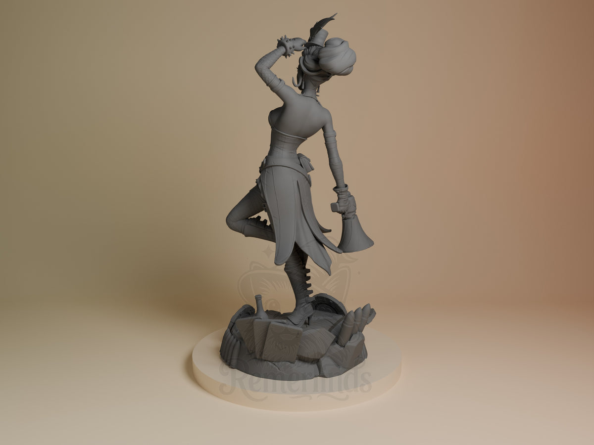 Mad Moxxi from Borderlands shown from behind as an unpainted resin figure on a sculpted base.