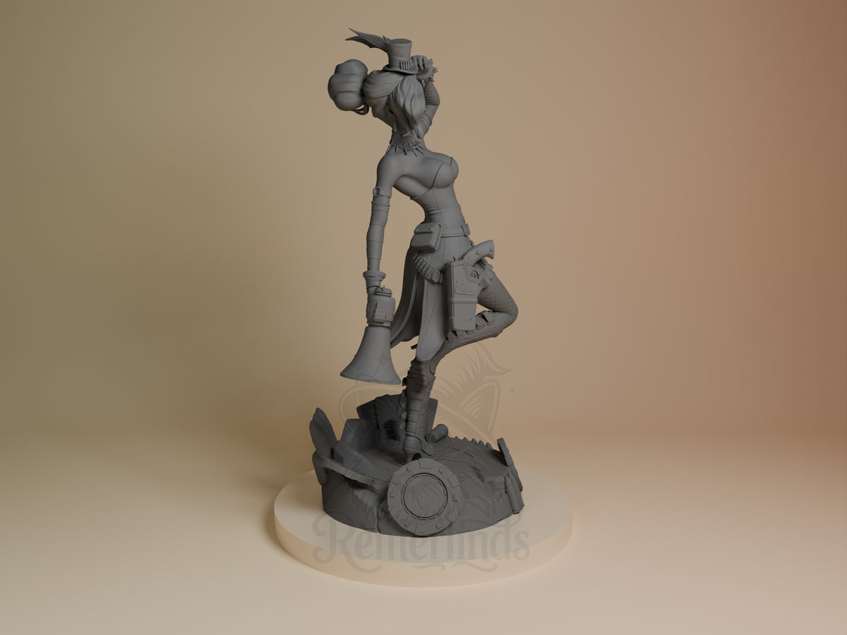 Mad Moxxi resin figure from Borderlands, shown in side view unpainted on a sculpted base.