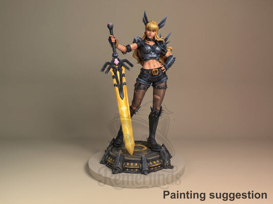 Painted resin figure of Mystic Guardian from Super Rivals stands with sword on a sculpted base.