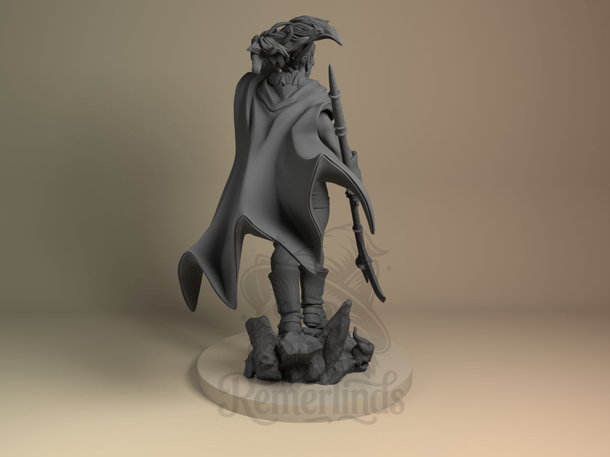 Rear view showing cloak, back armor, or base sculpt detail.
