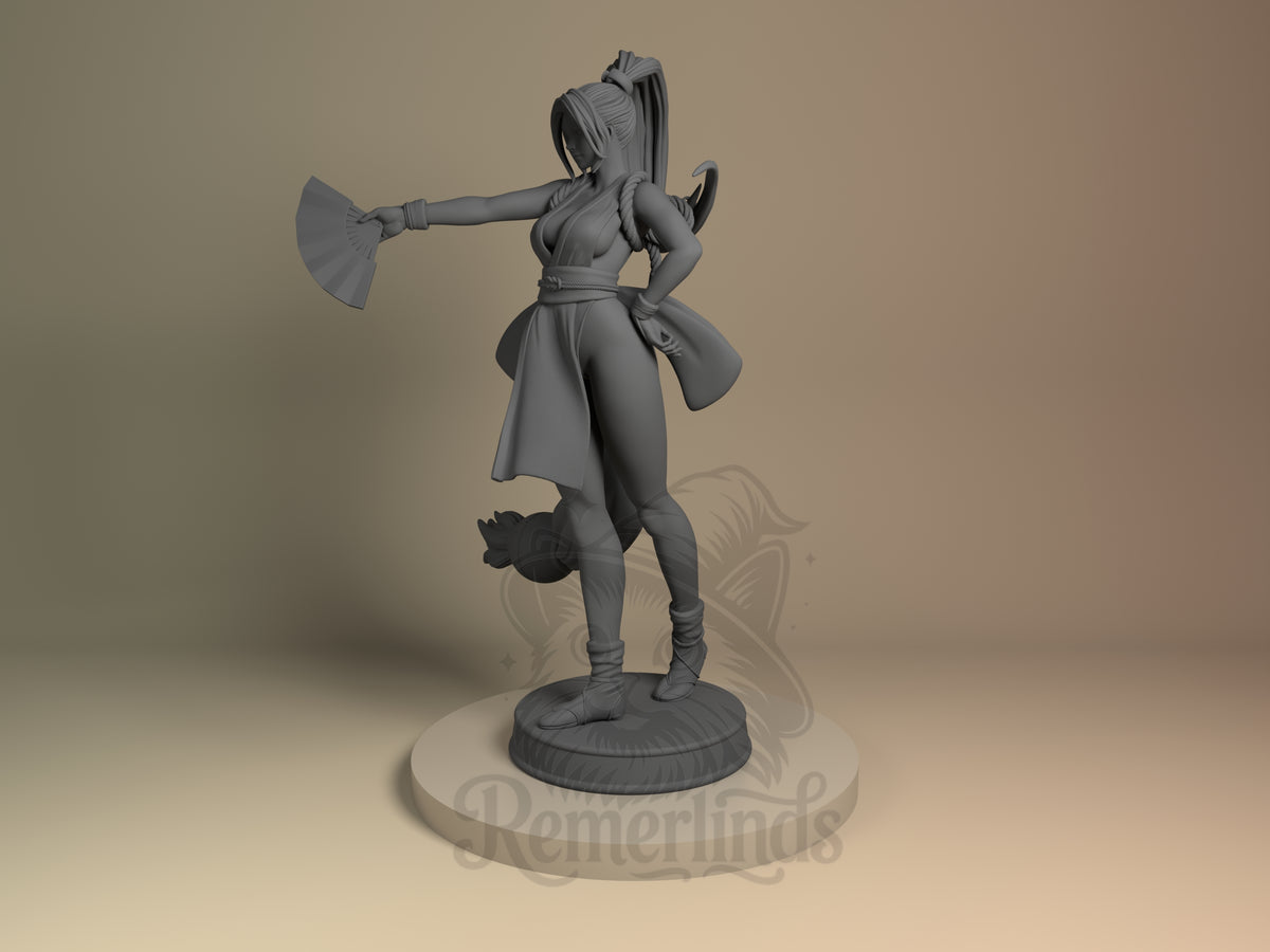 Scarlet Fan Dancer Monarch of Brawlers 3D printed resin figure by Nomnom, angled view showing dimensional details.