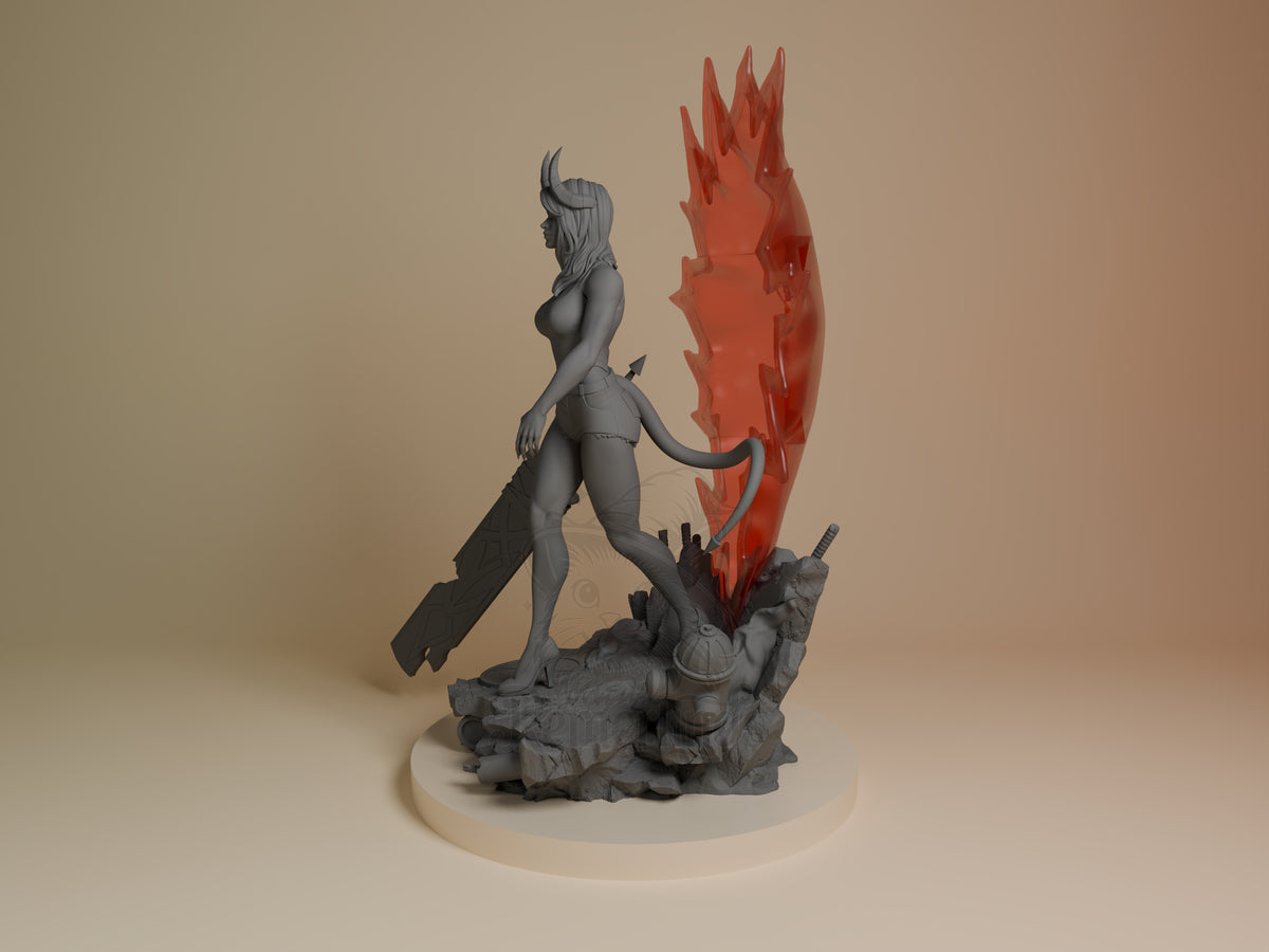 Mistress Malvora Shadow Courier 3D printed resin figure by Nomnom, angled view showing dimensional details.