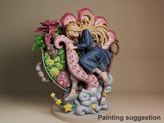 Mystic Scribe Culinary Dungeon Quest 3D printed resin figure by Nomnom, colored view.