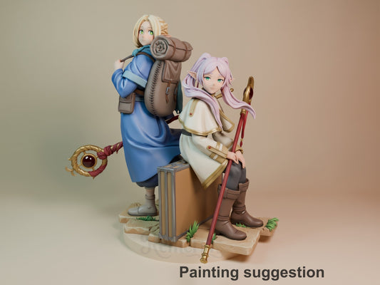 Painted Marcille x Frieren resin figure from Frieren: Beyond Journey's End shows two posed characters on a sculpted base.