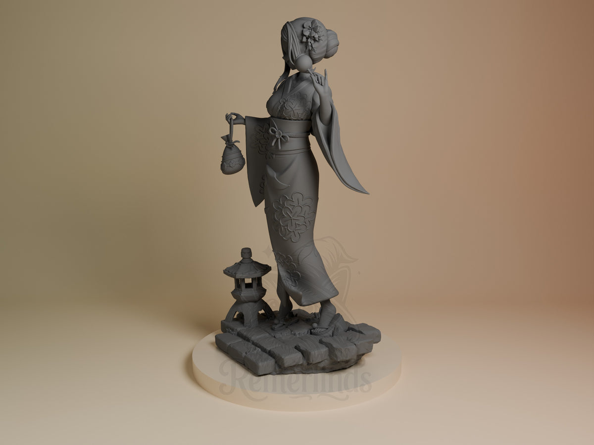 Marin Kiragawa from Dress Up Darling is an unpainted resin figure holding a lantern on a base.