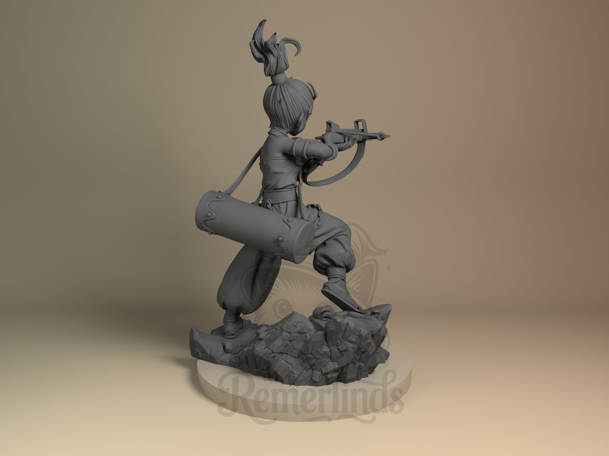 Rear view showing cloak, back armor, or base sculpt detail.