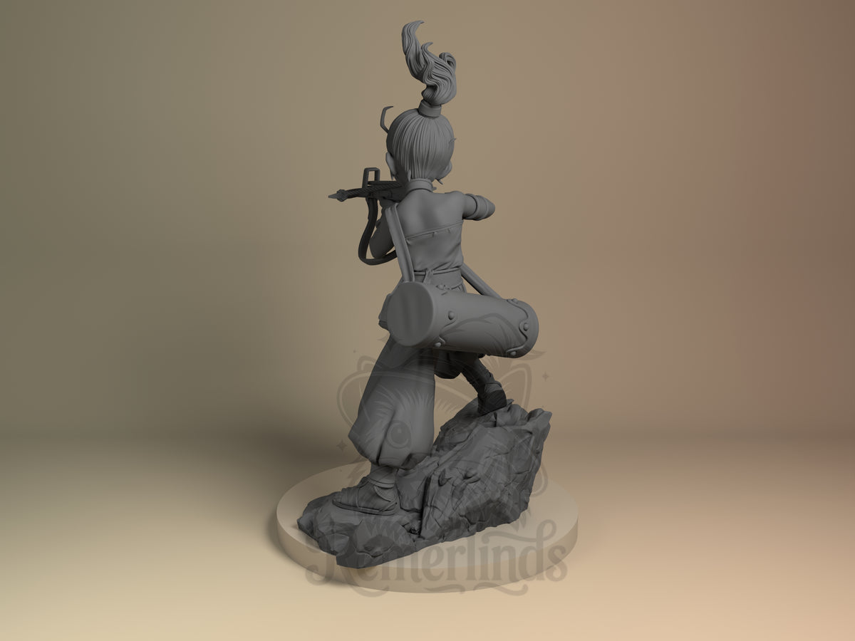 Left side angle showing gesture, weapon, or outfit detail.