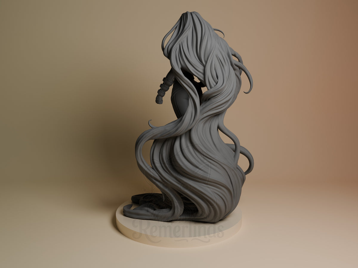 Serpent Queen from Super Rivals resin figure is unpainted, viewed from behind with tail and base.