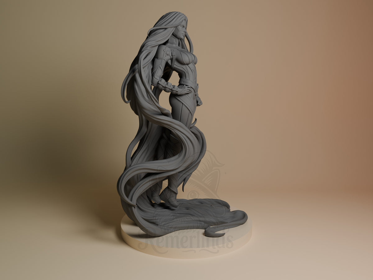 Serpent Queen from Super Rivals resin figure, unpainted in side profile on a sculpted snake base.
