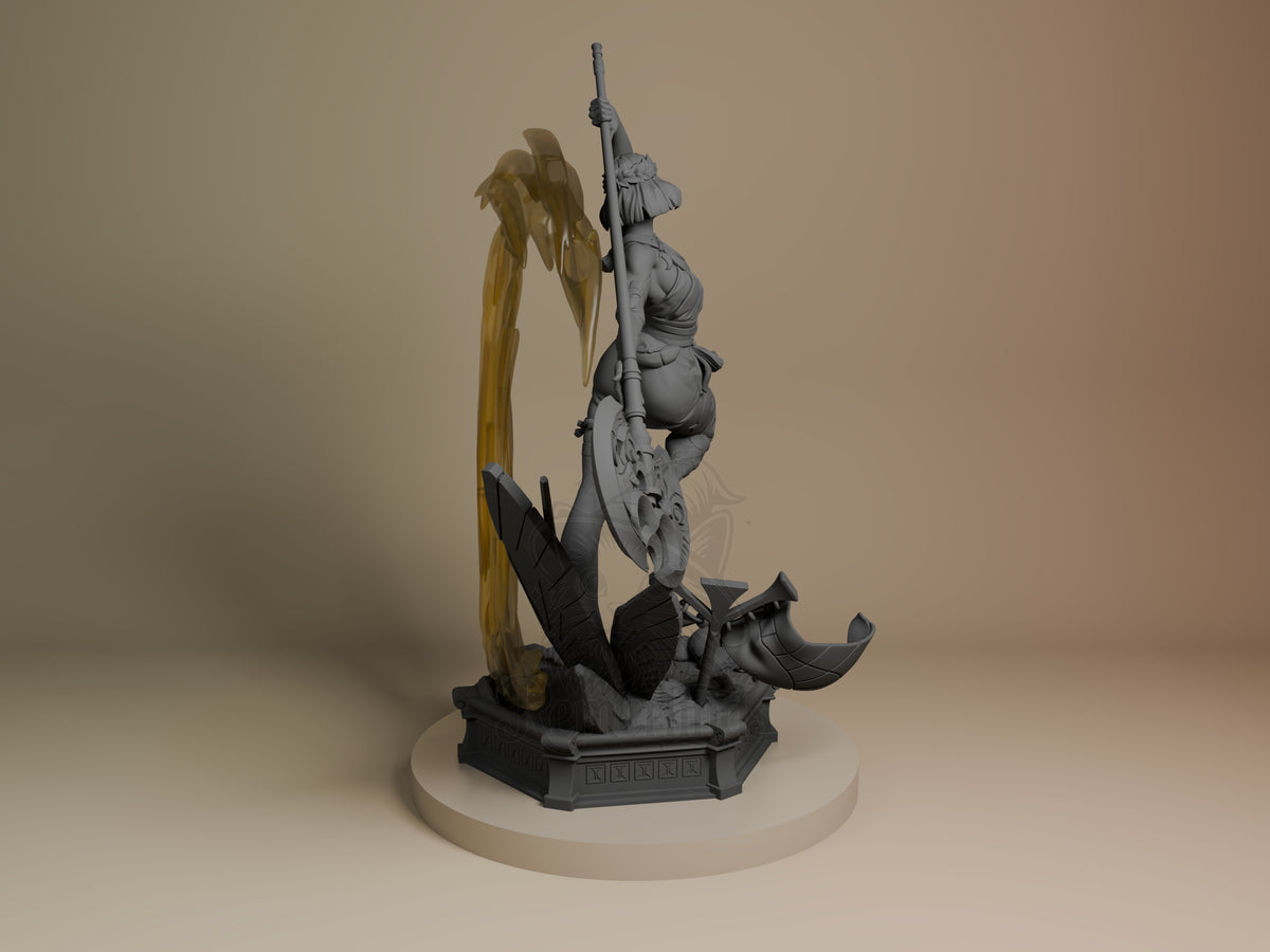 Back view shows Moonlit Wraith from Hades, an unpainted resin figure crouching with staff on a sculpted base.