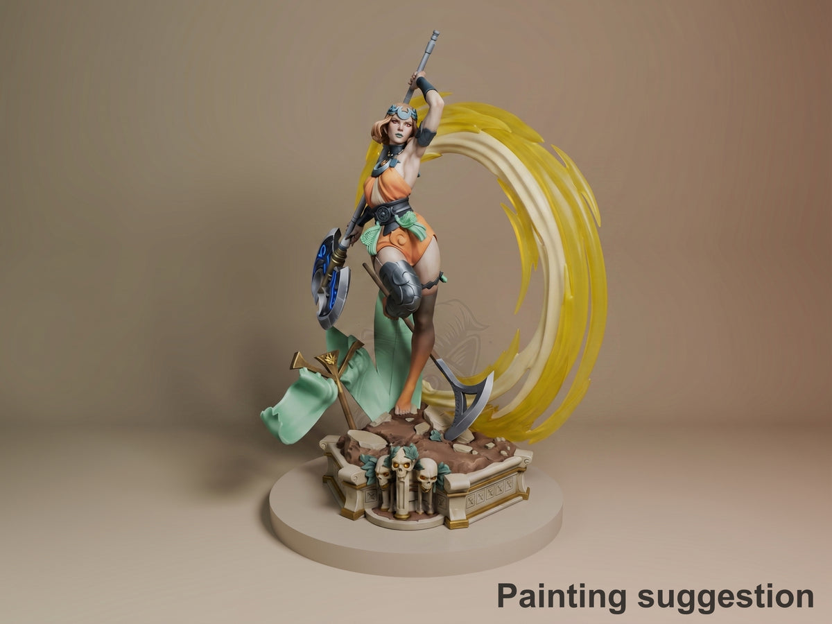 Painted Moonlit Wraith from Hades resin figure holds a raised staff on a skull base.