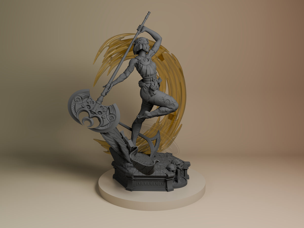 Moonlit Wraith from Hades is an unpainted resin figure leaping with a staff above a sculpted base.