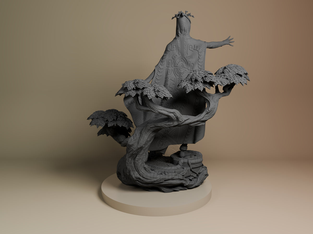 Back view shows Shadow Princess from Tales of Daelz, an unpainted resin figure on a tree base.