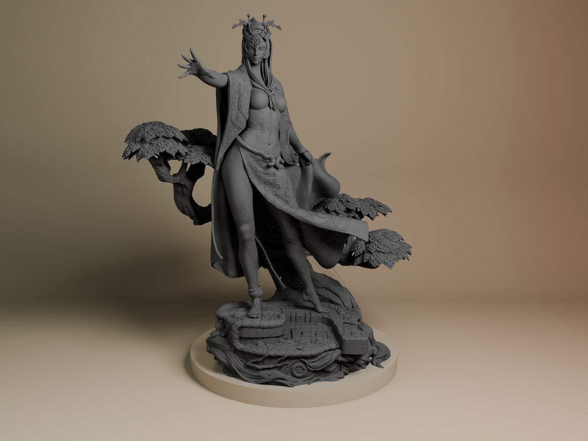 Shadow Princess from Tales of Daelz is an unpainted resin figure with one arm extended on a sculpted tree base.
