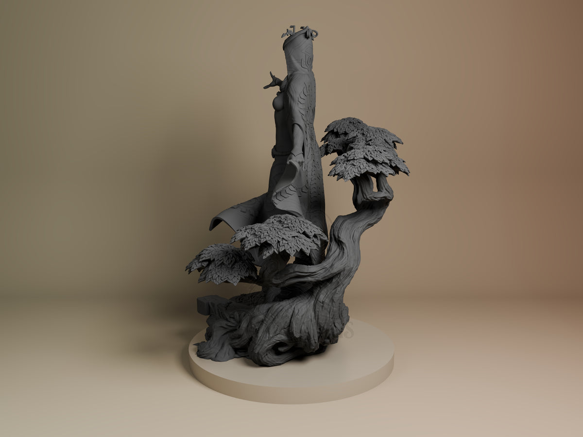 Shadow Princess from Tales of Daelz is an unpainted resin figure shown from the left with trees and a sculpted base.