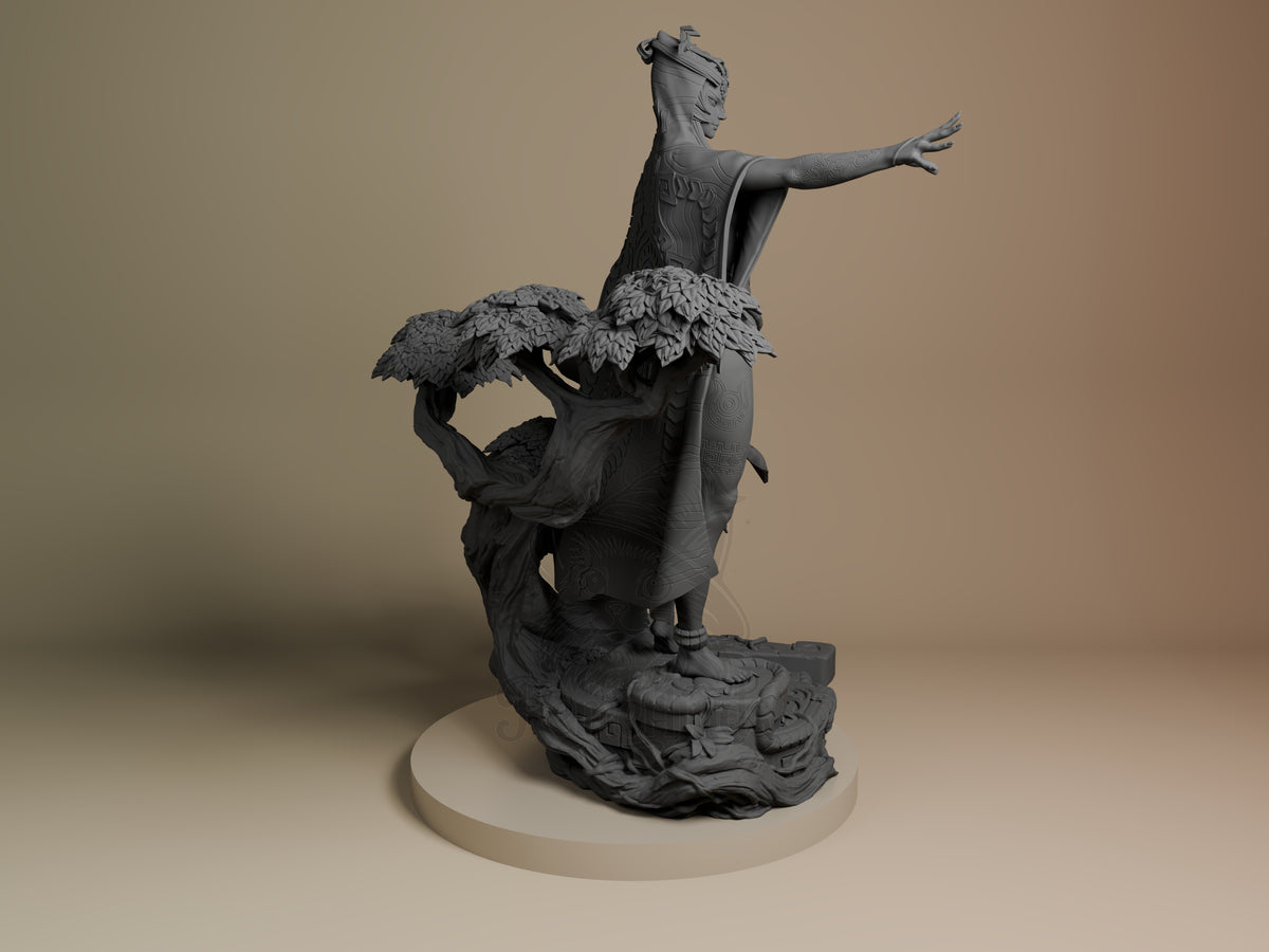 Shadow Princess from Tales of Daelz is an unpainted resin figure reaching outward from a sculpted tree base.