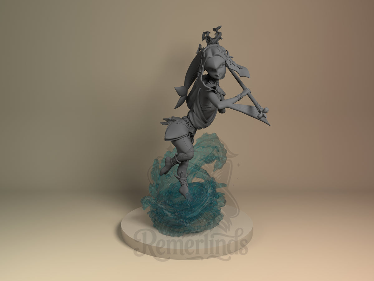 Myphe from Breathe the Wilderness is an unpainted resin figure, front-facing with bow on water.