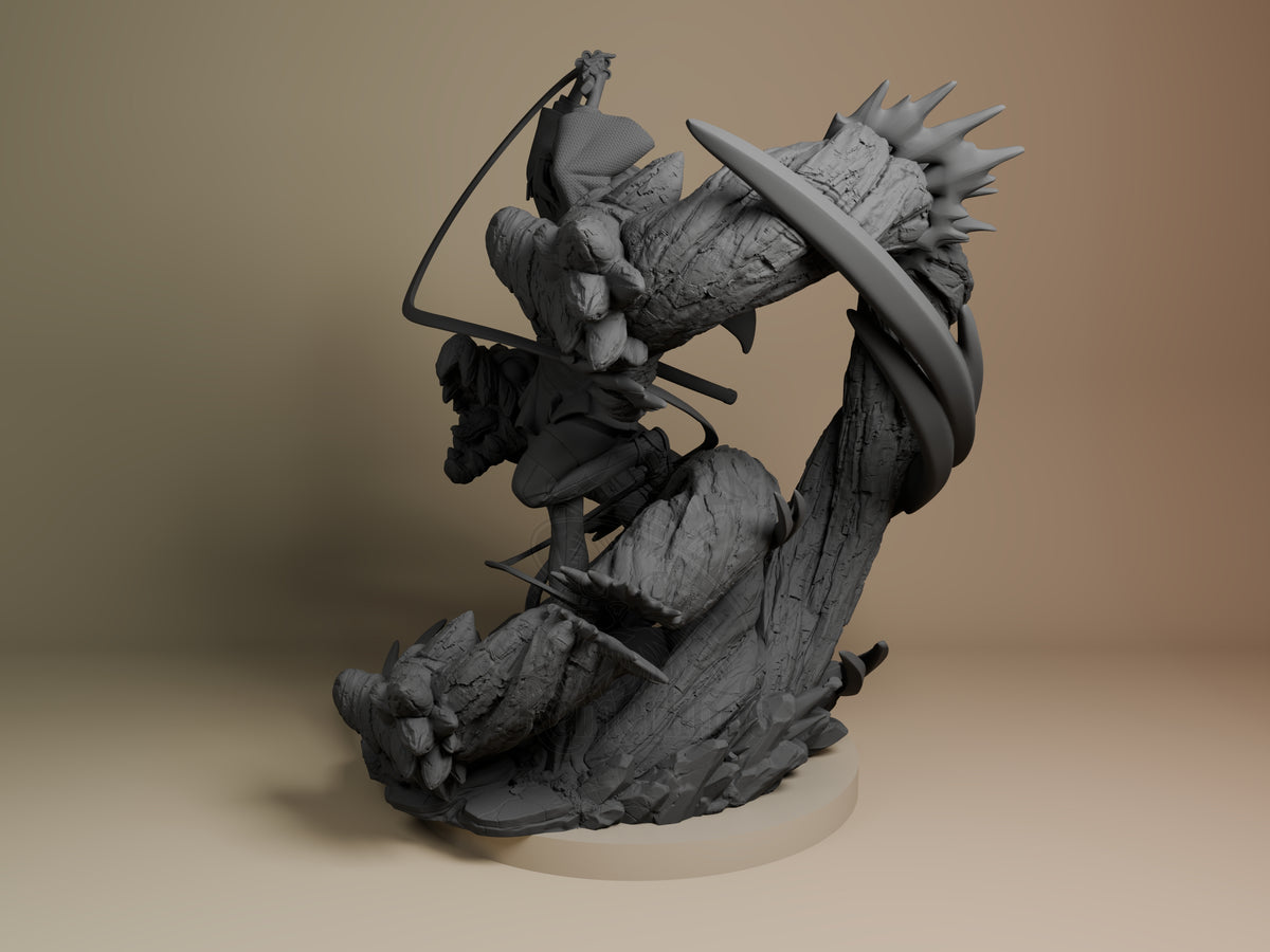 Mitsuri Oni Hunter Corps 3D printed resin figure by Nomnom, angled view showing dimensional details.