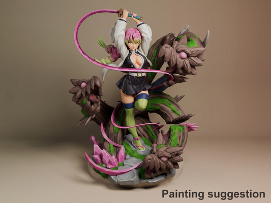 Mitsuri Oni Hunter Corps 3D printed resin figure by Nomnom, colored view.