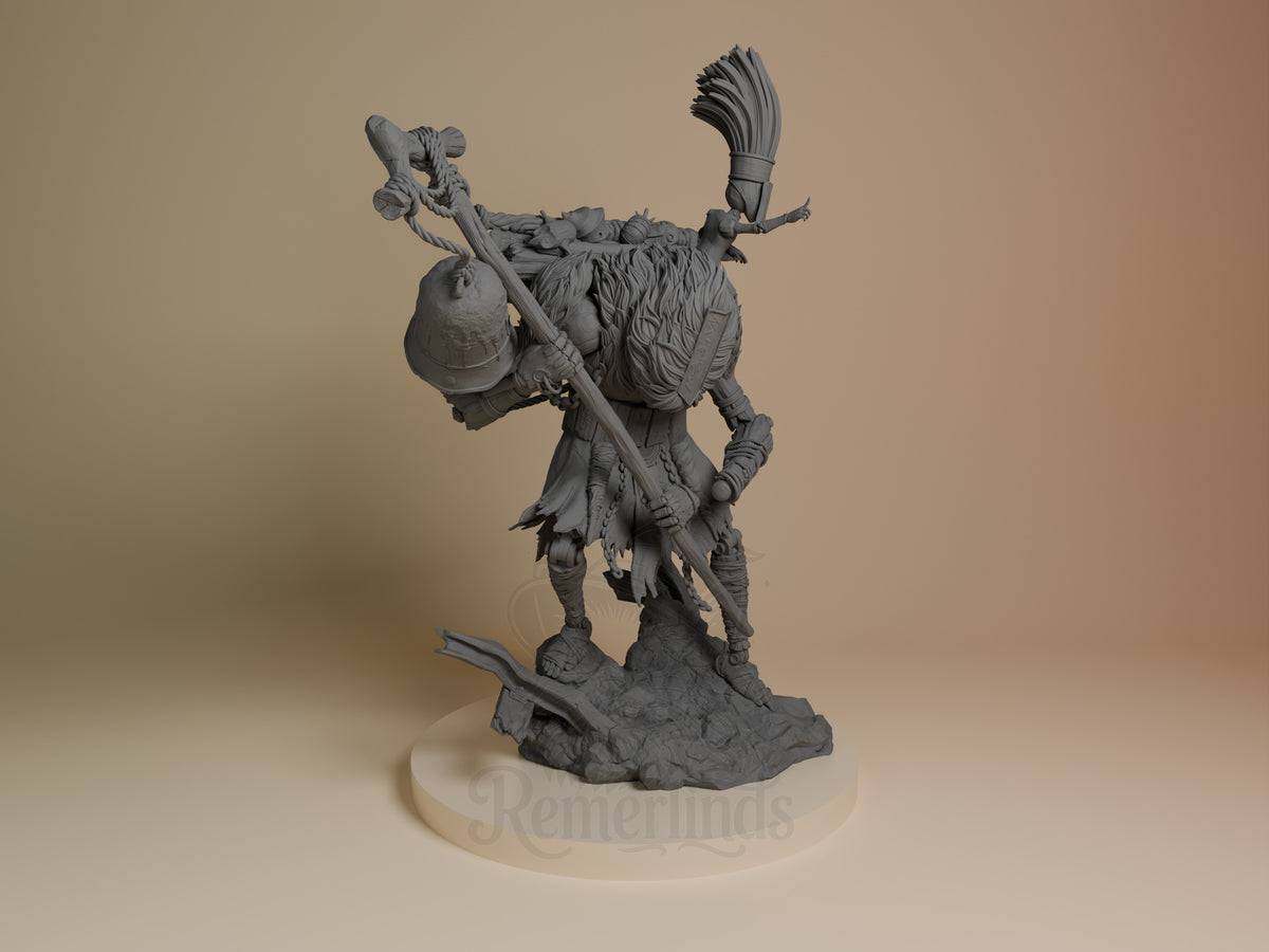 Monoco from Expedition 33 is an unpainted resin figure with a staff and sculpted base.