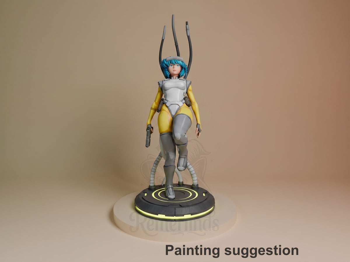Painted Motoko Kusanagi from Ghost in the Shell resin figure stands front-facing on a sculpted base.