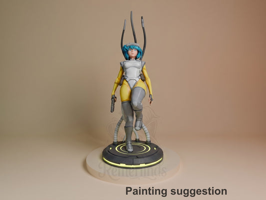 Painted Motoko Kusanagi from Ghost in the Shell resin figure stands front-facing on a sculpted base.