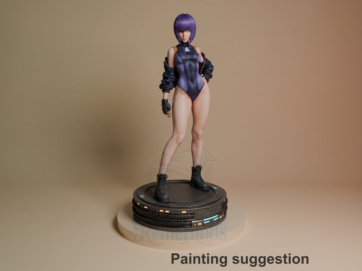 Motoko Kusanagi from Ghost in the Shell is a painted resin figure in a standing pose with jacket, gloves, boots, and sci-fi ?