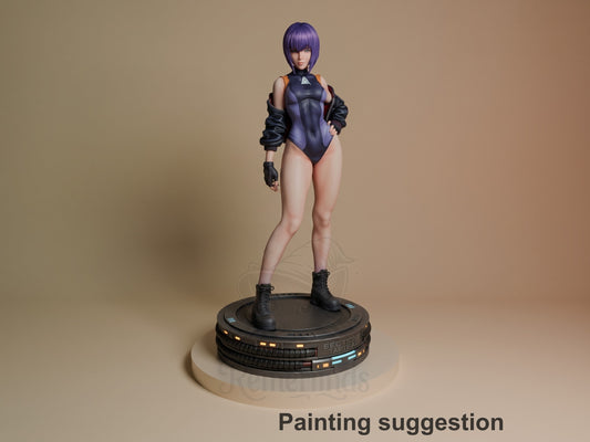 Motoko Kusanagi from Ghost in the Shell is a painted resin figure in a standing pose with jacket, gloves, boots, and sci-fi ?