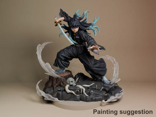 Muichiro Oni Hunter Corps 3D printed resin figure by Nomnom, colored view.