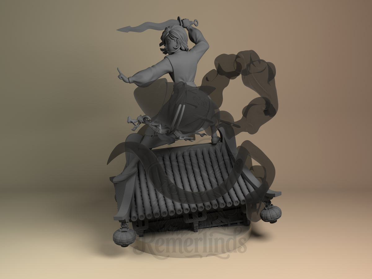 Mulan Flower of Valor 3D printed resin figure by Nomnom, angled view showing dimensional details.