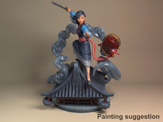 Mulan Flower of Valor 3D printed resin figure by Nomnom, colored view.