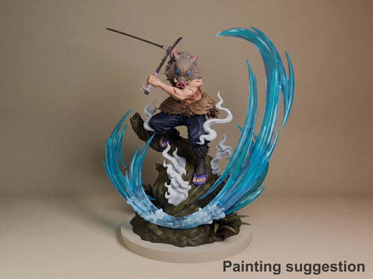 Inosuke Oni Hunter Corps 3D printed resin figure by Nomnom, colored view.