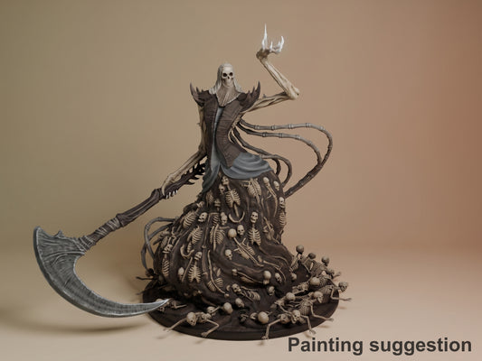 Nashadara resin figure from Dark Souls displayed at three-quarter angle, showing painted skeletal wizard with flowing robes, tentacles, and skull-adorned base against neutral background.