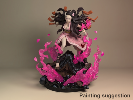 Demon Girl Oni Hunter Corps 3D printed resin figure by Nomnom, colored view.
